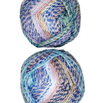 A photo of two colorful balls of Marble Chunky yarn.