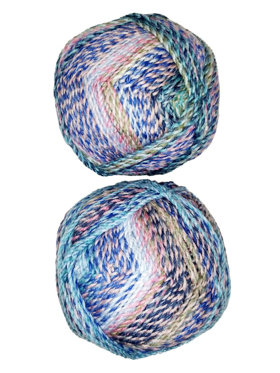 A photo of two colorful balls of Marble Chunky yarn.