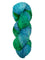Hank of the colorway Scout- variegated blue and green with speckles of dark blue and dark green.