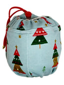 Large Krazy Yarn Kozy, light blue with green and red Christmas Trees