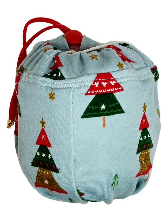 Large Krazy Yarn Kozy, light blue with green and red Christmas Trees