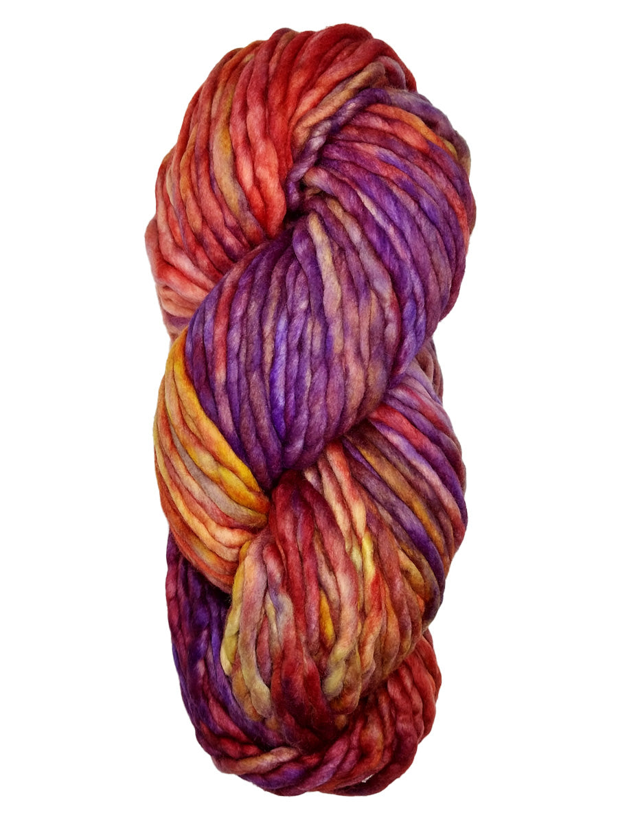 A red and purple mix skein of Malabrigo Rasta yarn