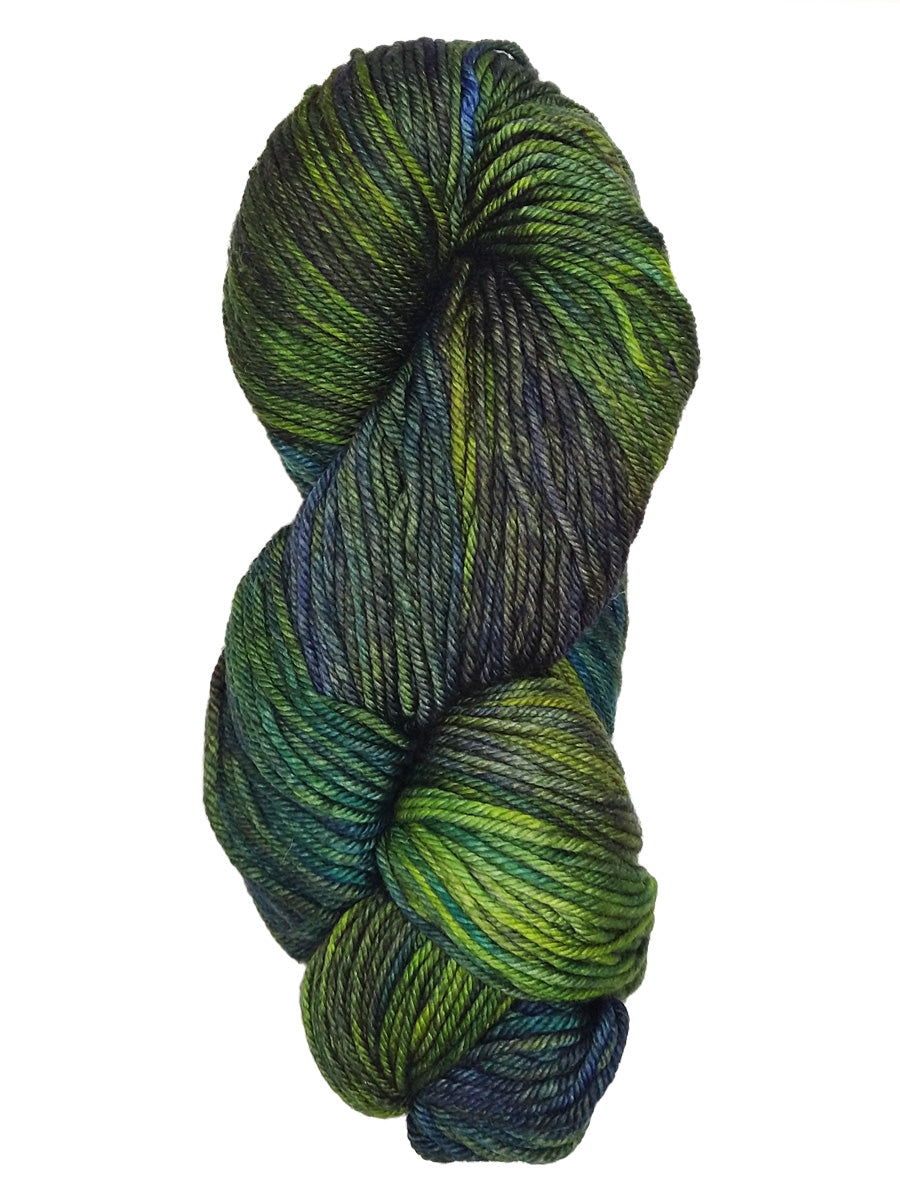 A colorful skein of blue and green Malabrigo Rios yarn