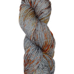 A colorful skein of orange and gray Malabrigo Rios yarn