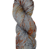 A colorful skein of orange and gray Malabrigo Rios yarn