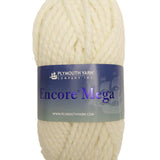 An off-white skein of Plymouth Encore Mega yarn