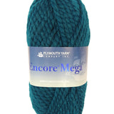 A dark teal skein of Plymouth Encore Mega yarn