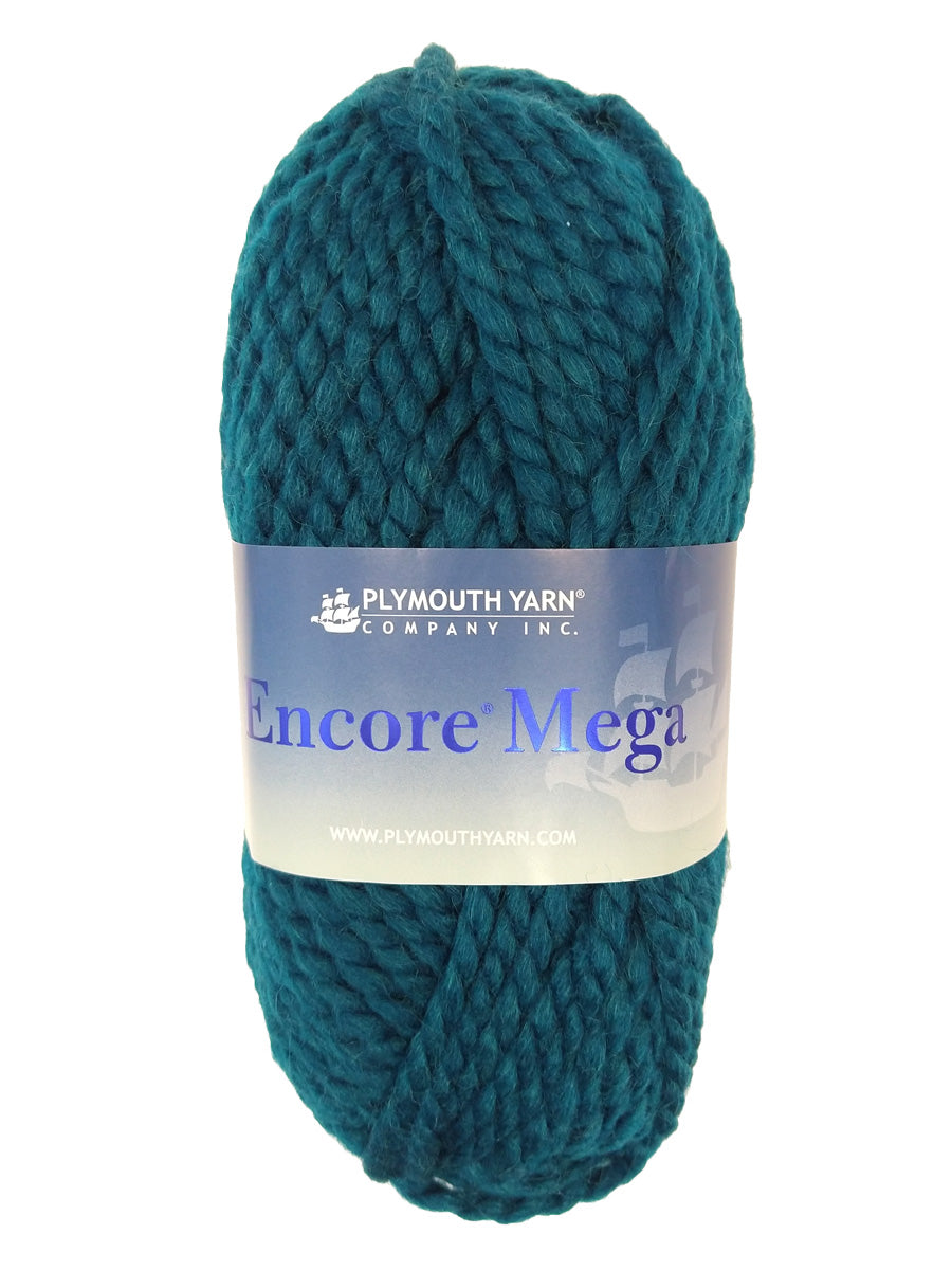 A dark teal skein of Plymouth Encore Mega yarn