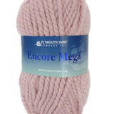 A lavender-pink skein of Plymouth Encore Mega yarn