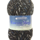 Black and Grey skein of Plymouth Yarn Encore Mega Colorspun yarn