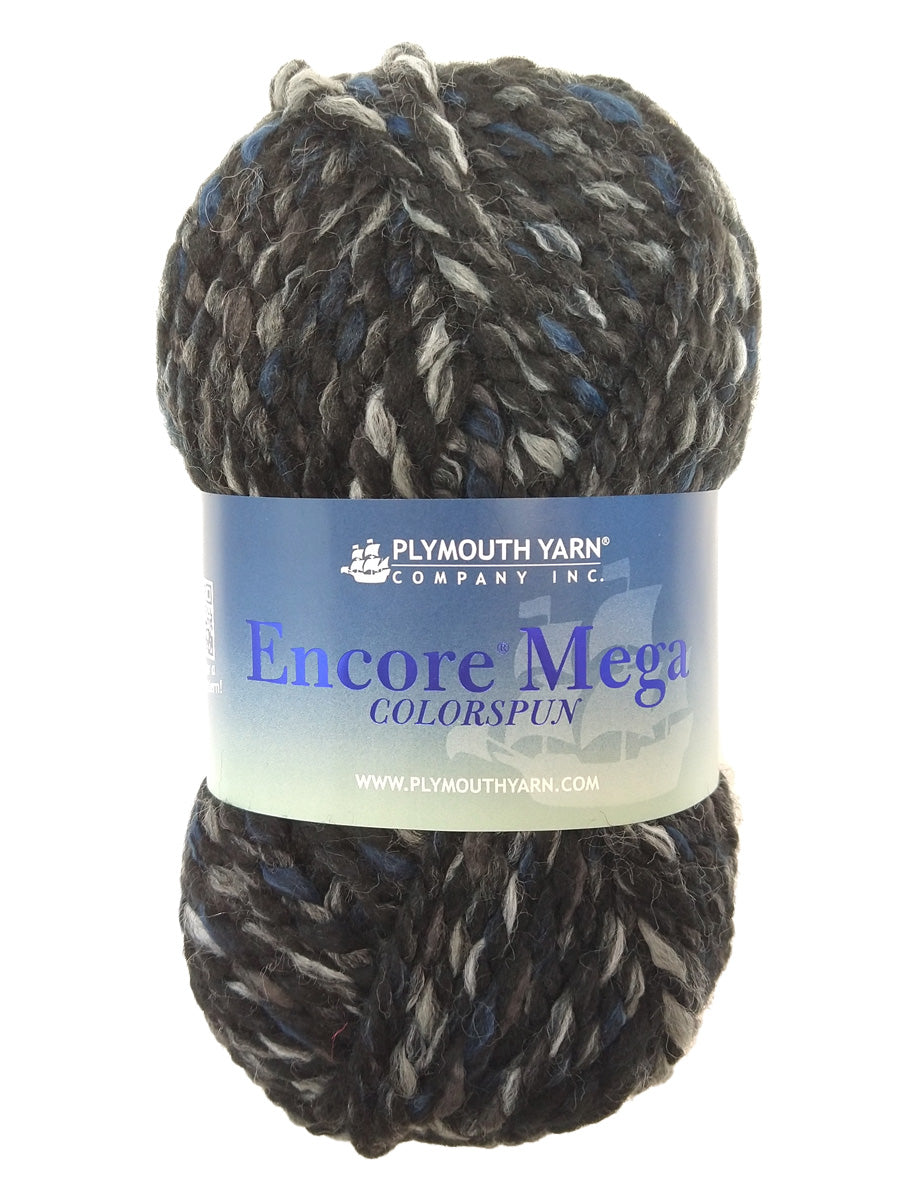 Black and Grey skein of Plymouth Yarn Encore Mega Colorspun yarn