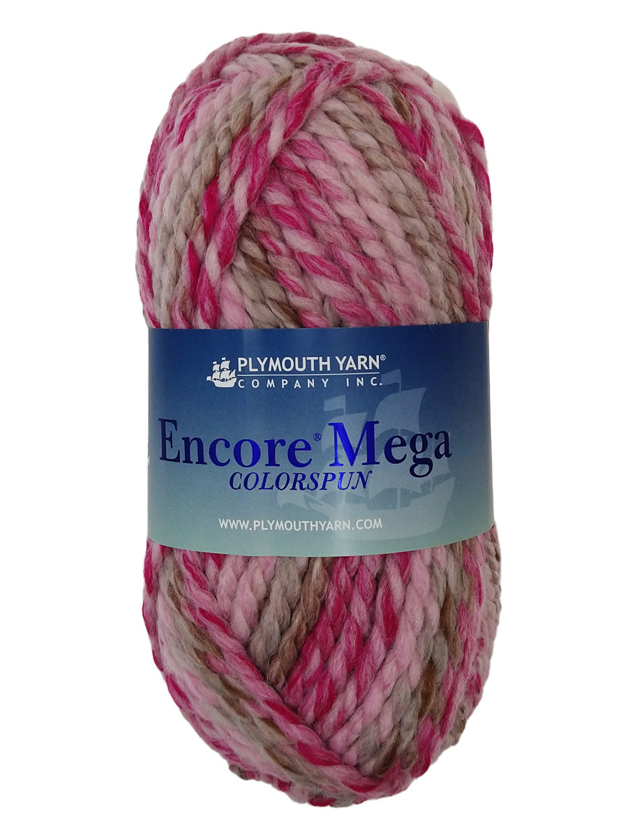Grey Pink Red Taupe skein of Plymouth Yarn Encore Mega Colorspun yarn