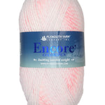 A pastel pink white mix skein of Plymouth Encore Colorspun yarn