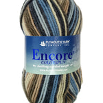 A brown blue black mix  of Plymouth Encore Colorspun yarn