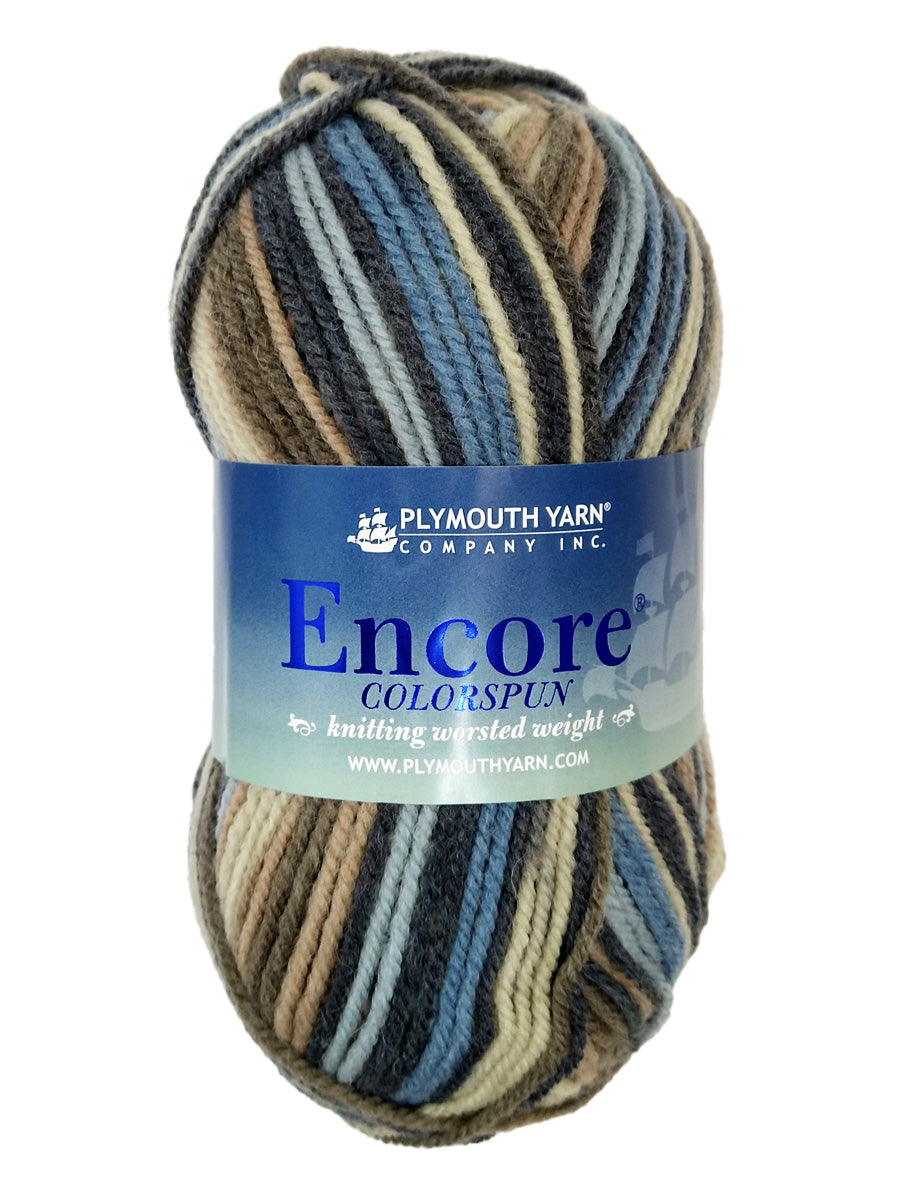 A brown blue black mix  of Plymouth Encore Colorspun yarn