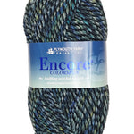 A blue, green, and black mix of Encore Colorspun yarn