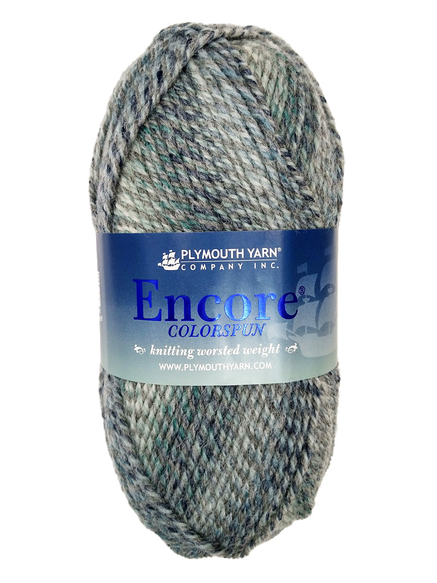 Grey mix skein of Plymouth Encore Colorspun yarn