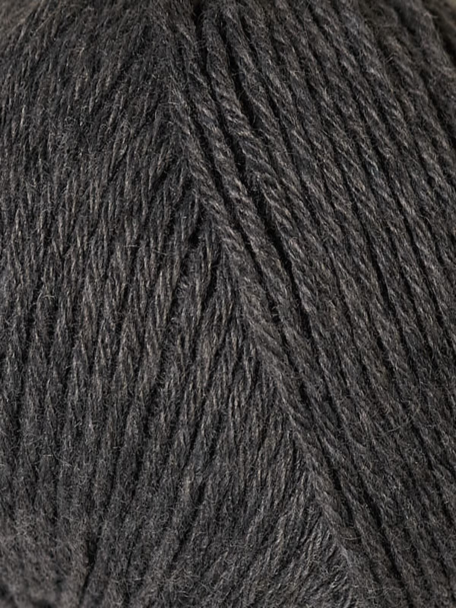 Close up of Berroco Renew yarn , color 1330 Chinchilla - dark grey yarn