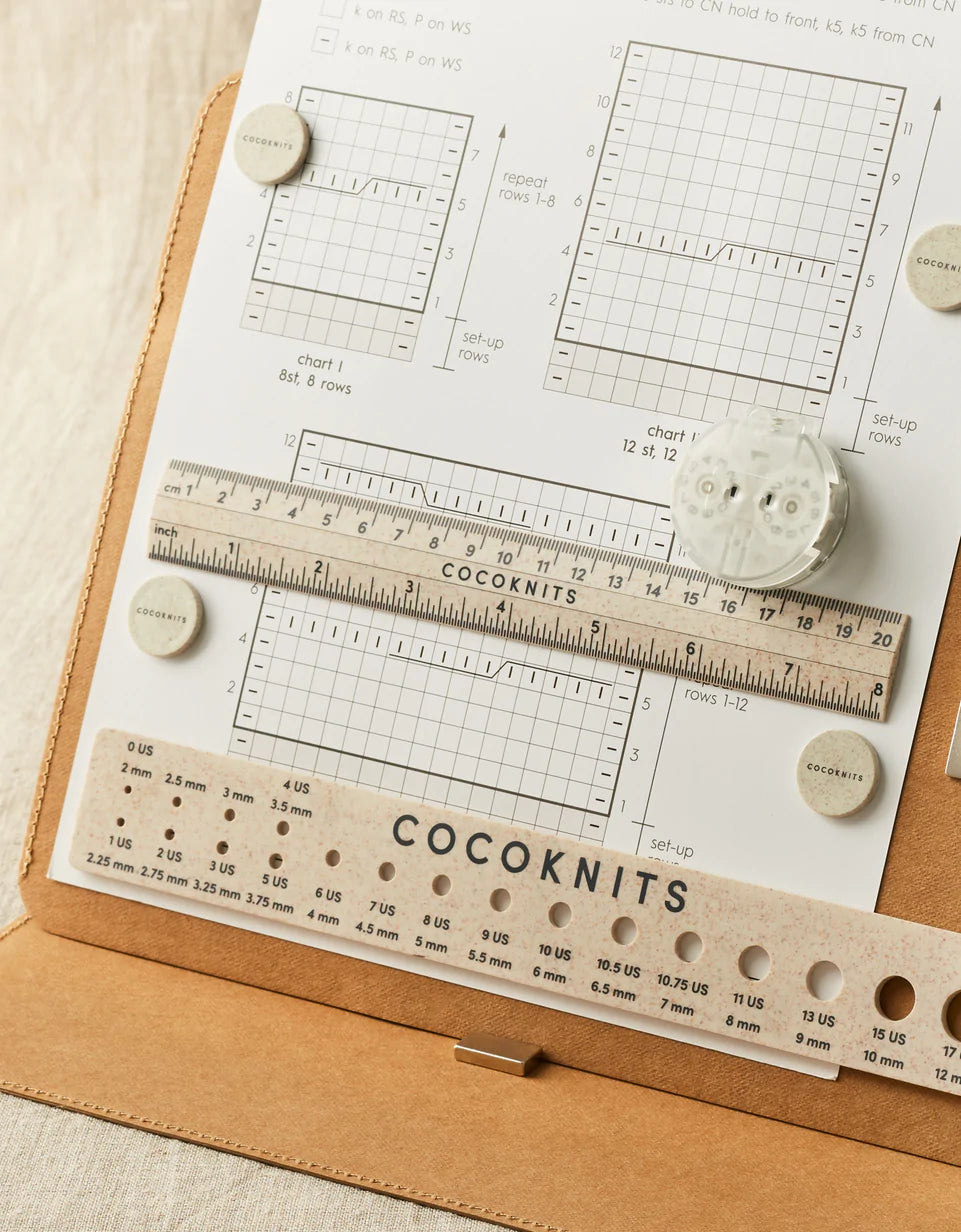 Cocoknits Ruler & Gauge Set on the pattern keeper