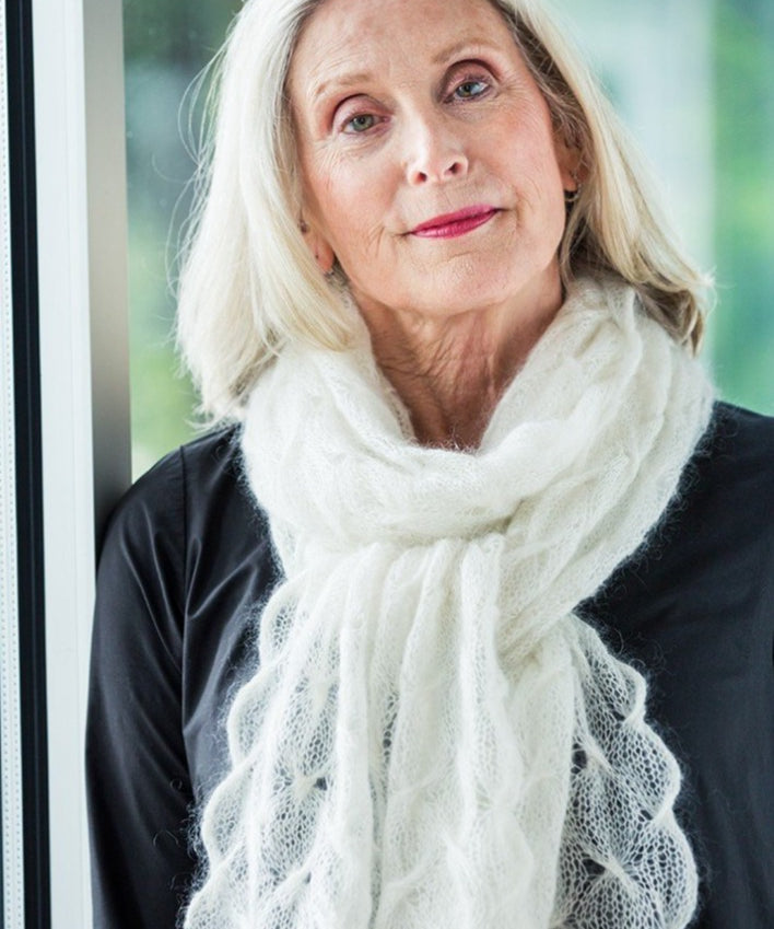 Woman wearing mohair scarf