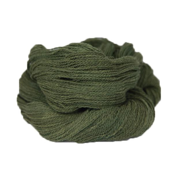 A dark green hank of the Mountain Meadow Wool Saratoga yarn collection