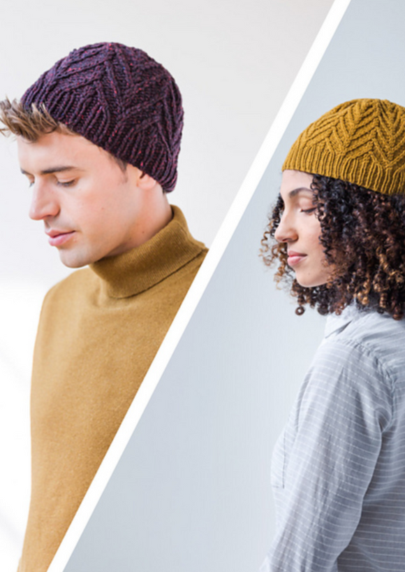 A man and woman wearing knitted hats