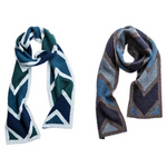 Two knitted scarves on a white background