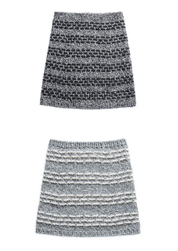 Two knitted cowls on a white surface