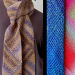 A woman wearing a multicolored scarf