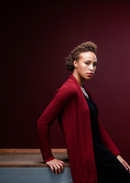 A woman wearing a knitting cardigan