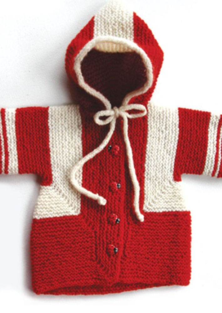 A knitted child's jacket with hood