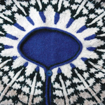A close-up photo of a knitted, colorwork yoke