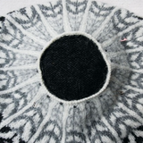 A close-up photo of a knitted, colorwork yoke