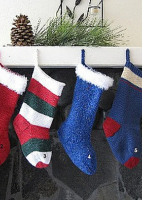 Colorful stockings hanging on a mantle