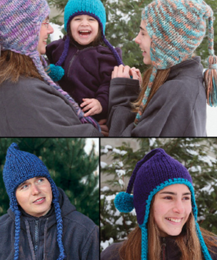 People wearing a variety of knitted hats