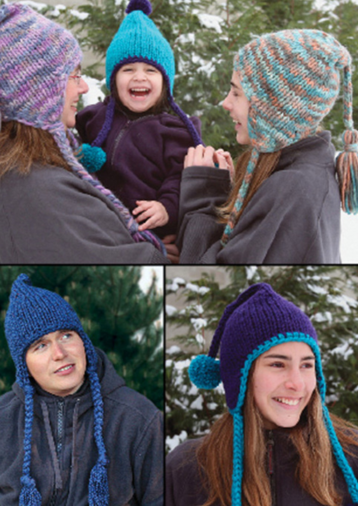 People wearing a variety of knitted hats