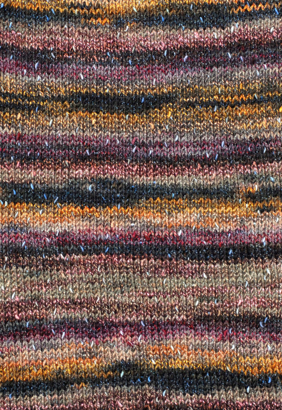 Swatch of Berroco Sesame Yarn Color black, red, yellow, beige