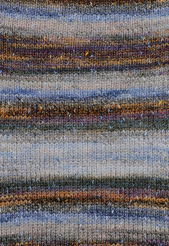 Swatch of Berroco Sesame Yarn Color white, blue, yellow