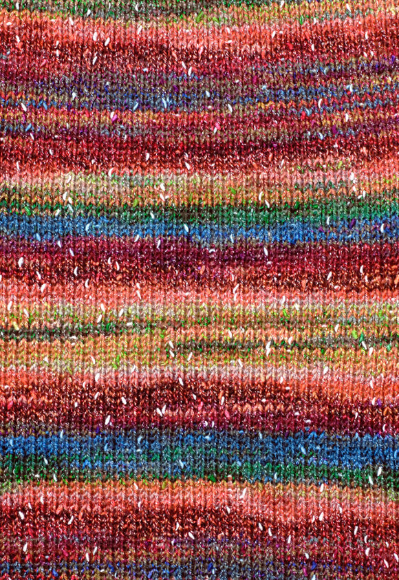 Swatch of Berroco Sesame Yarn Color red, orange, yellow, green, blue