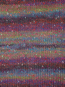 Swatch of Berroco Sesame Yarn Color blue, red, orange, black