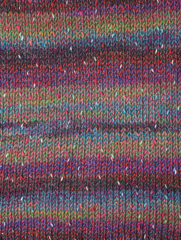 Swatch of Berroco Sesame Yarn Color blue, red, orange, black