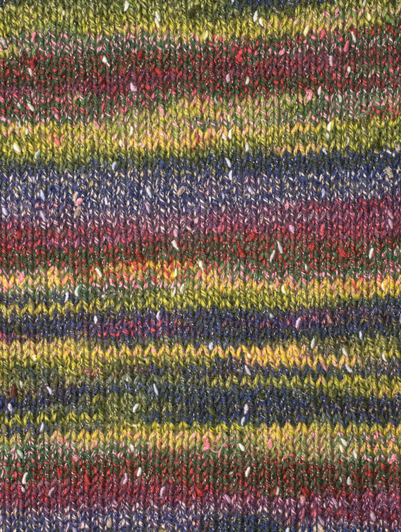 Swatch of Berroco Sesame Yarn Color yellow, red, blue