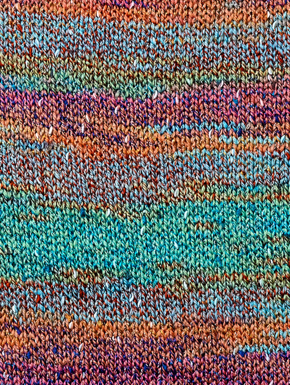 Swatch of Berroco Sesame Yarn Color blue, green, red, orange