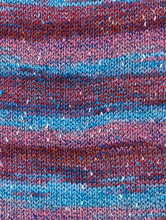 Swatch of Berroco Sesame Yarn Color blue, pink, red
