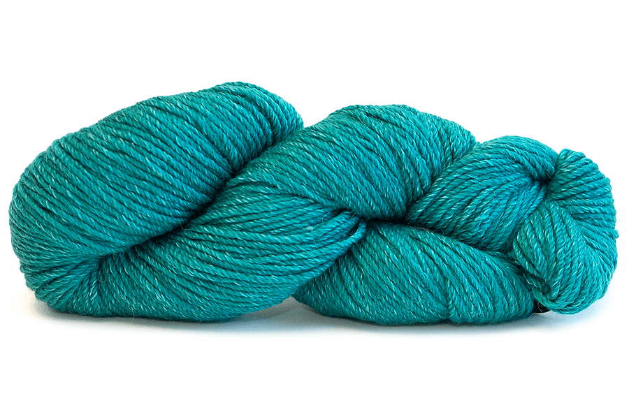 A photo of a teal hank of Simplinatural yarn.
