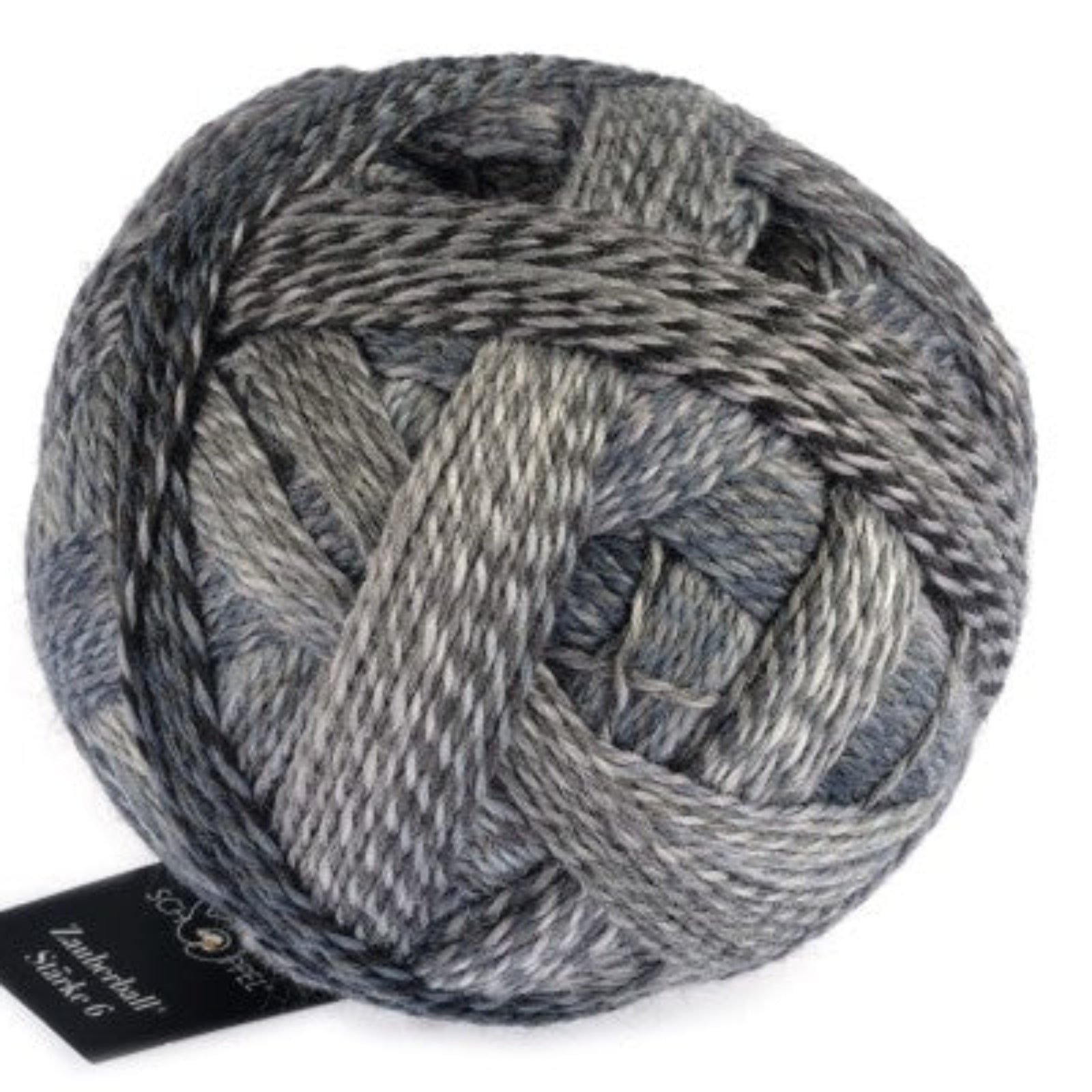 A photo of a colorful ball of Schoppel Zauberball Starke 6 yarn