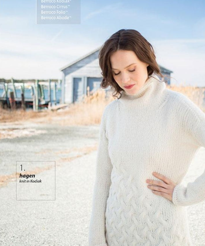 cover of #350 clouds. a woman in a white turtleneck poses on the beach