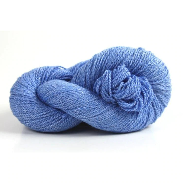 A blue skein of Mountain Meadow Wool Green River yarn