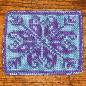 A double knitted colorful pot holder