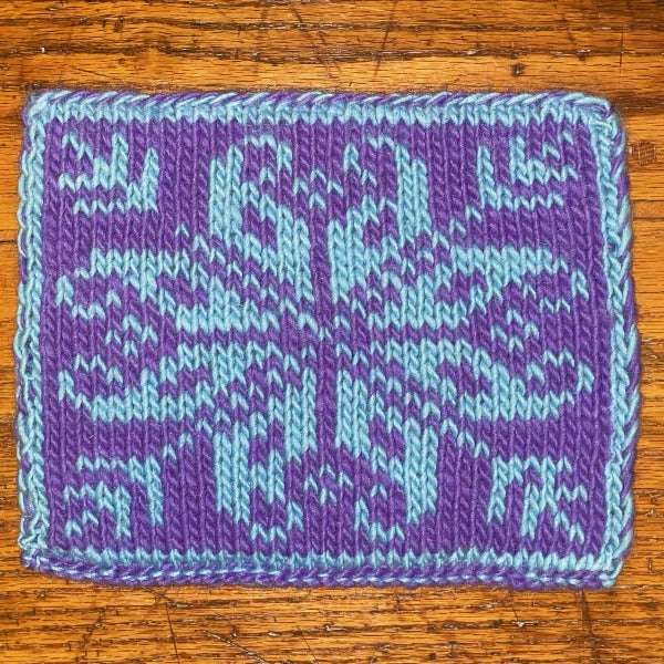 A double knitted colorful pot holder